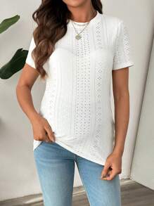 SHEIN Fashionable Casual Maternity Hollow Out Round Neck Short Sleeve T-Shirt, Summer