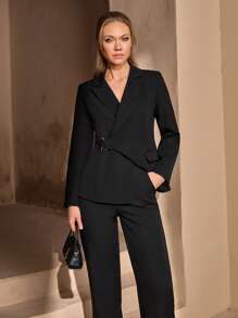 RueChic Bộ đồ hai mảnh màu trơn dành cho nữ Blazer và quần - màu đen - Xem 6