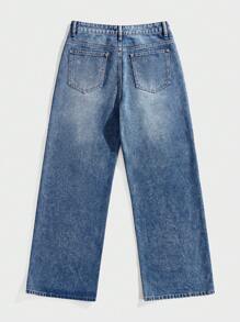Forever 21 Quần Jeans Baggy Viền Rộng Cho Nam Màu Đen Đơn Giản Thời Trang Thường Ngày - Xanh đậm - Xem 2