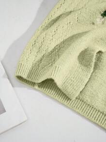 Sweetra Autumn/Winter Bowknot Khaki V-Neck Embroidered Vintage Knit Cardigan Vest