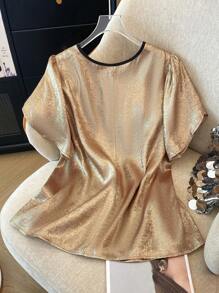 SHEIN Clasi Plus Size Vrouwen Sweetheart Hals Flounce Korte Mouw Elegante Blouse, Geschikt Voor Dagelijks Woon-werkverkeer