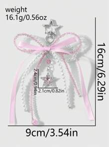 ROMWE Kawaii 1 件甜美优雅时尚手工串珠白色仿珍珠水晶水钻蝴蝶结星月心形吊坠钥匙扣，适合女孩/女士日常佩戴、节日礼物 - 粉色 - 查看 12