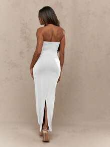 MISSGUIDED Strapless Bandeau Bodycon Midaxi Dress Elegant Evening Wedding Guest Special Occasion Formal Stretchy Form Fitting Long Dress - White - View 2