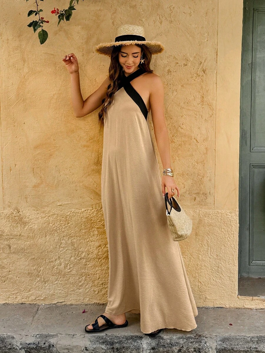 Selianne Váy dệt cổ ống đen trắng cho nữ - Màu Khaki - Xem 1