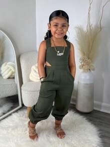 SHEIN Mono sin espalda con tirantes tipo espagueti cruzados y unicolor para niña pequeña, para Pascua