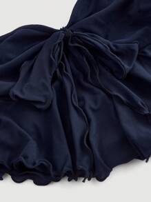 SHEIN MOD 女士尖下摆蝴蝶结系带网眼抹胸 - 藏蓝色 - 查看 3