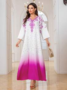 Women V-Neck Loose Long Hem Ombre Dress, Family Matching Outfits (3 Pieces Sold Separately),Modest - Hot Pink - View 3