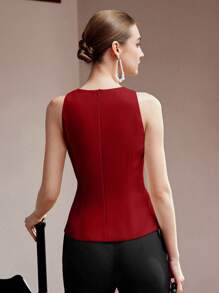 MOTF PREMIUM FAUX PEARL BUTTON JACQUARD TANK TOP - Red - View 8
