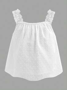 幼儿和小女孩白色吊带衬衫，带蝴蝶结刺绣、镂空花卉、露肩、A 字型、可爱公主风格、姐妹/母女时尚、春季新品 - 白色 - 查看 2