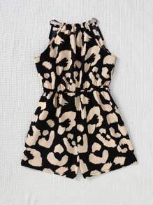SHEIN SLAYR Tween Girl Tween Girls 编织碎花吊带连体裤，度假风格，时尚优雅的法式风格，回到校园 - 黑色 - 查看 9