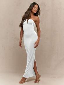 MISSGUIDED Strapless Bandeau Bodycon Midaxi Dress Elegant Evening Wedding Guest Special Occasion Formal Stretchy Form Fitting Long Dress - White - View 4