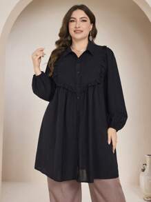 Graceveil Camicia casual con maniche lunghe, vestibilità morbida e tinta unita, adatta per primavera/autunno, taglie comode - nero - Visualizzare 1