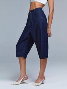 Athîral 女士休闲破洞宽松七分牛仔裤 - 寶藍色 - 查看 1