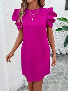 SHEIN Clasi Women's Casual Elegant Commuting Short Leg-Of-Mutton Sleeve Solid Color A-Line Dress Summer Summer Outfits For Women Boho Women Clothing Graduation Dress Easter Dress Women