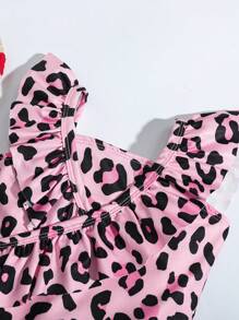 SHEIN Baby Girl Casual Leopard Print Swimsuit, Minimalist & Stylish For Daily Wear - Pink - View 3
