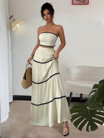 Rafferiza 2pcs/Set Women Elegant Cropped Bandeau Top And Skirt Set