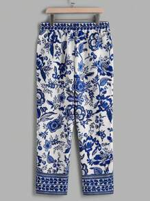 Manfinity VCAY Men Woven Casual Loose Fit Elastic Waist Straight Leg Pants, Fall - Blue - View 6