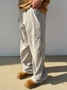 DAZY Men's Solid Grey Casual Cargo Pants, Spring/Summer