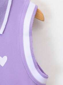 SHEIN Young Girl Heart Print Contrast Trim Polo Neck Dress Summer Holiday - Lilac Purple - View 7