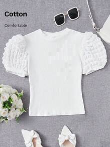 SHEIN MOD Solid Puff Sleeve Tee - White - View 6