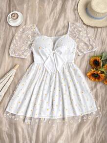 Flirla 大码浪漫雏菊花卉蝴蝶结度假连衣裙