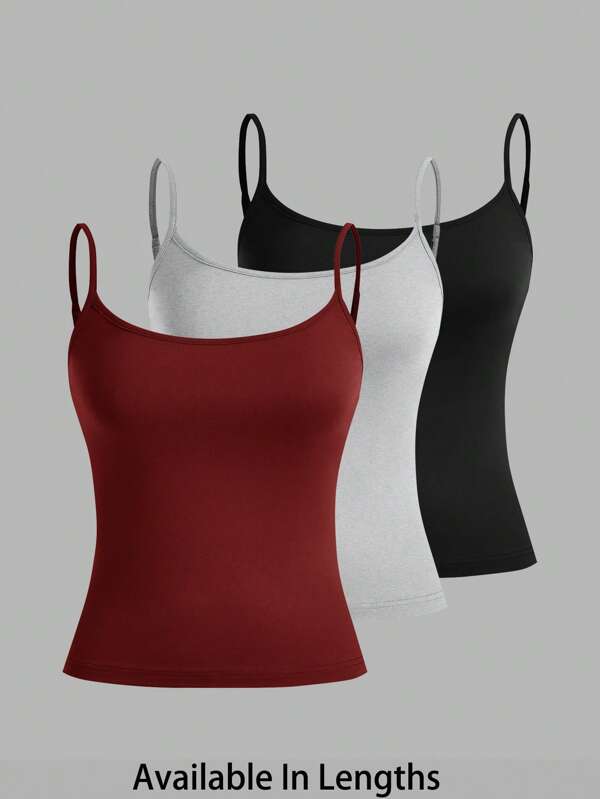 SHEIN PETITE CURVE Plus Size Damskie 3 sztuki Obcisłych Casualowych Topów (Paski Spaghetti)