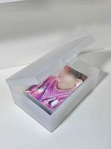 SHEIN 1 pieza Caja de almacenamiento esmerilada, organizador de papelería transparente, apto para fundas de tarjetas y postales, soporte de escritorio de vuelta a la escuela