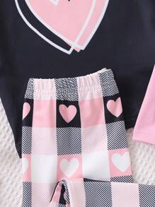 SHEIN 2pcs/Set Young Girl Snug Fit Long Sleeve Casual Homewear Set - Multicolor - View 5