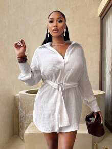 BamGleam Damen Plissee Metall Knopf Loose Lässig Bluse - Weiss - Übersicht 5