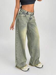 EURMUSE WOMEN LOW WAIST WIDE LEG JEANS - Light Wash - View 1