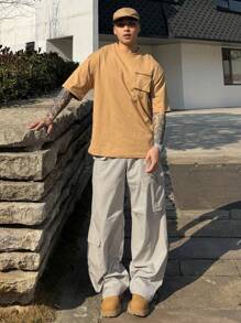 DAZY Men's Solid Grey Casual Cargo Pants, Spring/Summer