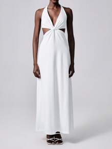SHEIN Unity Vestido elegante com decote em V e decote em V, estilo chique de férias - Branco - Ver 4
