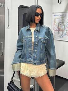 EURMUSE Flap Pocket Tinted Wash Denim Jacket - Medium Wash - View 5