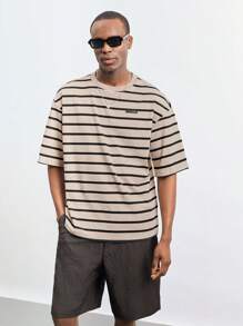 Maija 男士休闲简约撞色条纹短袖 T 恤