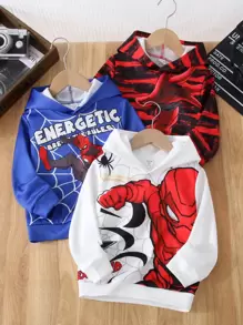 SHEIN Leap Crew 3件套男童休闲印花卫衣套装，多款卡通英雄印花卫衣，适合学校、日常休闲和学院风穿着，也是返校季男童套装，可用于生日派对和开学典礼，秋冬季穿着。 - 彩色 - 查看 1