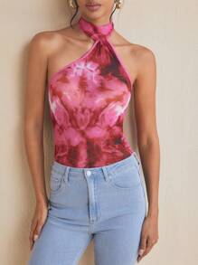 LUSINE BONFIELD Designer Women Sheer Print Mesh Mock Neck Ties Backless  Sleeveless Top Rave Outfits Tube Top Summer Top Vacation Outfis - Multicolor - View 6