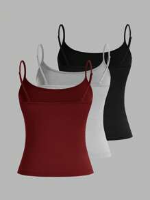 SHEIN PETITE CURVE Plus Size Damskie 3 sztuki Obcisłych Casualowych Topów (Paski Spaghetti)