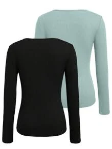 INAWLY Women Casual Solid Color Hollow Out Long Sleeve T-Shirt