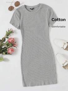 Muchica Vestido ajustado tejido de canalé unicolor - Gris Claro - Ver 6