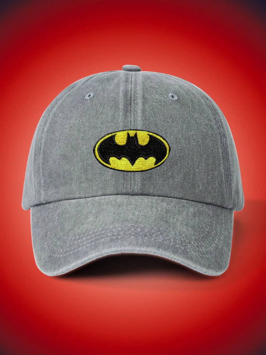 DC Women Core X SHEIN 1 件可爱、基本款卡通蝙蝠刺绣棒球帽，男女通用休闲风格 - 灰色 - 查看 1