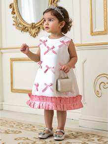 Vestido de niña bebé de primavera y verano de nueva moda, cómodo y elegante con decoración de lazo, de tela suave, adecuado para actividades tanto interiores como exteriores - Multicolor - Ver 1