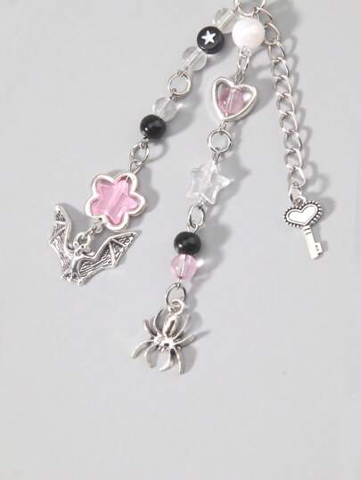 Goth Llavero con colgante de cuentas negro con diseño de estrella, araña y murciélago en estilo punk, regalo de Halloween para hombres y mujeres