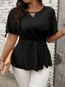 Celure Plus Size Women's Solid Color Simple Daily Summer Shirt Peplum Top