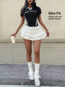SHEIN Sport Studio Women Letter Side Stripe Short Sleeve Sports Polo Shirt