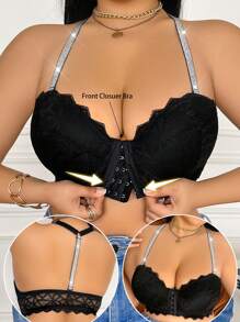 Áo ngực ren hở dây cỡ lớn có hỗ trợ phía trước - màu đen - Xem 6