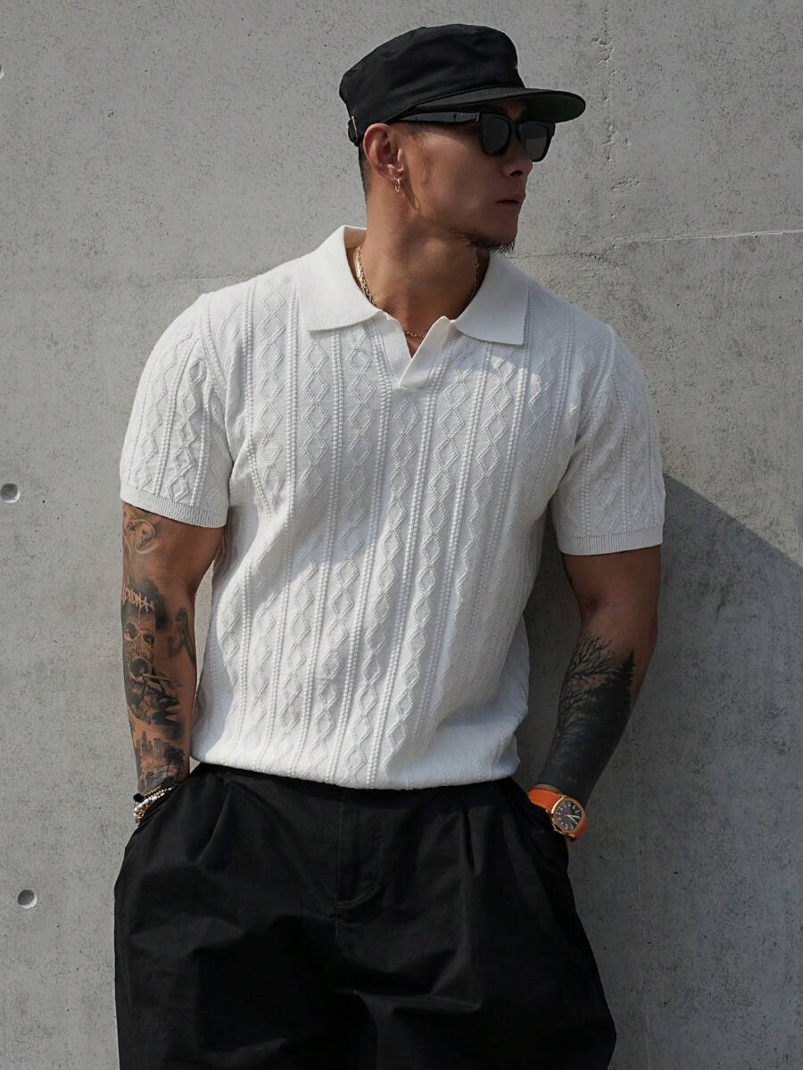 DAZY Summer Solid Beige Men's Knitted Sweater - Beige - View 1