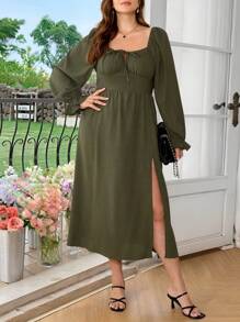 SHEIN Frenchy Plus Size Solid Color Long Sleeve Casual Dress, Simple & Fashionable For Everyday Wear