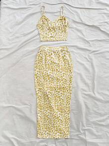 Soleia Spódnica w stylu casual vacation z kwiatowym wzorem i ściągaczem w talii i rozcięciem u dołu