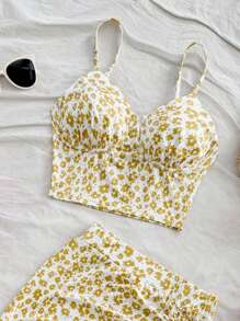 Soleia Spódnica w stylu casual vacation z kwiatowym wzorem i ściągaczem w talii i rozcięciem u dołu