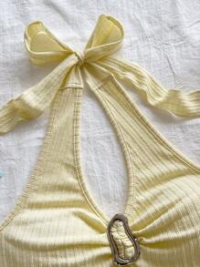 Soleia 休闲露背系带金属扣合身不对称下摆吊带背心，适合度假、约会、下午茶、度假、音乐节、波西米亚风